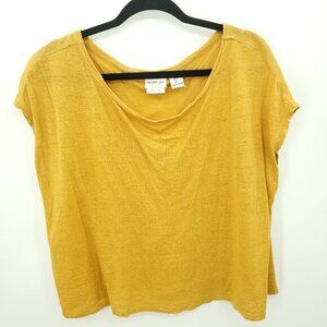 Rachel Zoe 100% Linen Relaxed Fit Scoop Neck Top L Gold/Mustard Yellow